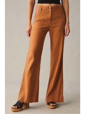 Maeve-Anthropologie women 4 The Naomi Wide-Leg Flare Pants Rust Brown-EUC